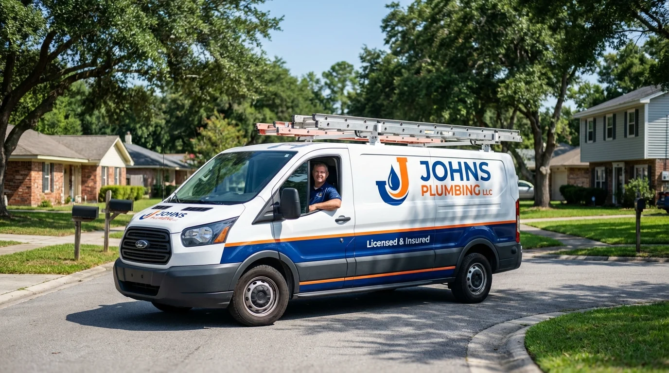 Johns Plumbing LLC service van in Greentown, IN