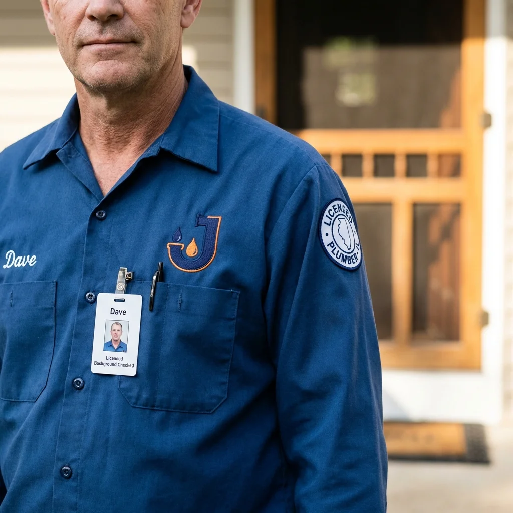 Licensed plumber showing ID badge in Greentown, IN