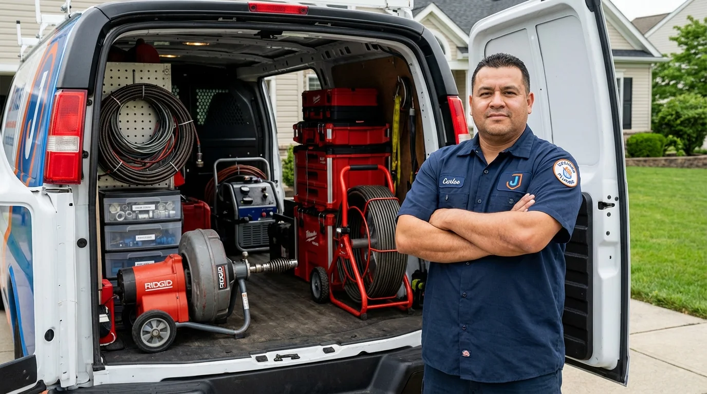 Professional drain cleaning equipment and Johns Plumbing LLC plumber in Greentown