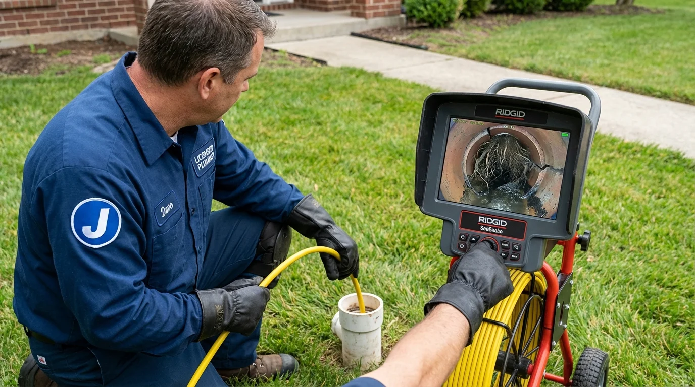 Sewer camera inspection being performed by Johns Plumbing LLC in Greentown